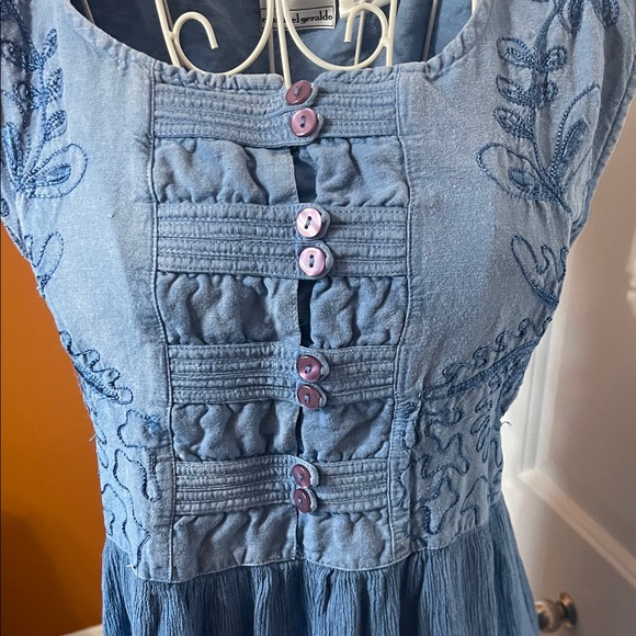 Vintage Emmanuel Geraldo Embroidered Blue Rayon Dress - Size L - Picture 6 of 15